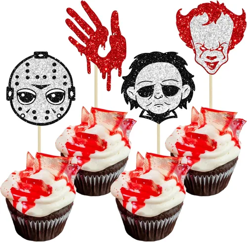 Miniatura 22 de Gyufise 24 adornos para cupcakes de Halloween con calabaza, fantasma, purpurina negra, decoraciones para cupcakes para niños, decoración de fiesta