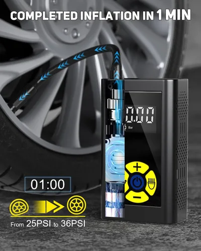 Miniatura 2 de LAMONKE Inflador de neumáticos portátil de 150 PSI, compresor de aire recargable para automóviles, bicicletas, motocicletas, pelotas, con luz LED