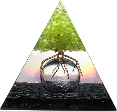 Miniatura 6 de mookaitedecor Paquete - 2 artículos: Árbol de dinero de cristal de peridoto con base de rodaja de ágata y pirámide de orgón de árbol de peridoto