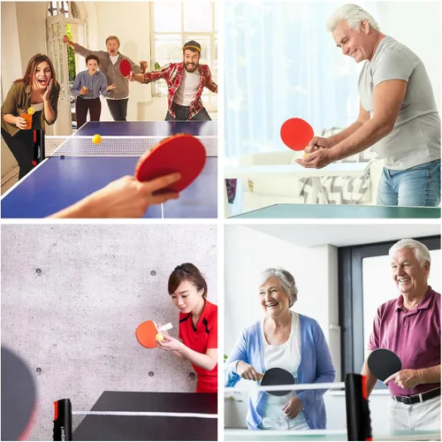 Miniatura 7 de FBSPORT Set de palas de ping pong, juego de tenis de mesa con 4 raquetas y 8 bolas, red retráctil con bolsa de almacenamiento - accesorios de pala 4