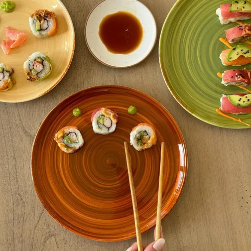 Miniatura 7 de MORA Platos de Ensalada de Cerámica en Espiral Set de 6, Plato de 8 Pulgadas de Porcelana en Espiral para Cocina, Cena Pequeña, Almuerzo, Aperitivo