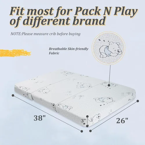 Miniatura 2 de Colchón triple Pack and Play, 38 x 26 pulgadas, colchón de espuma viscoelástica de gel N Play, colchón portátil de viaje de doble cara para Pack N