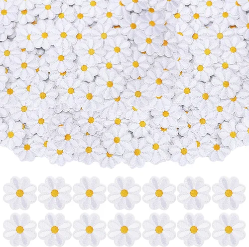 Xinnun 120 parches para planchar, lindo parche de corazón de margarita, parches pequeños bordados, coloridos para coser en ropa, jeans, chaquetas,