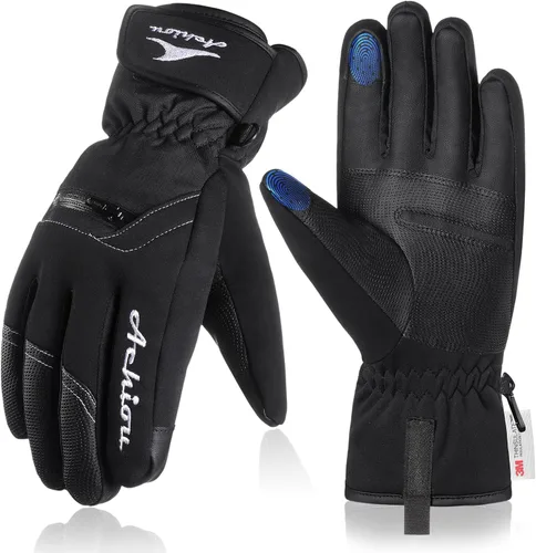 Achiou Guantes de esquí para hombres y mujeres, impermeables, aislados, guantes de snowboard para pantalla táctil de invierno para -30 clima frío