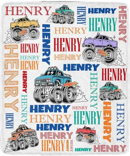 Miniatura 14 de Artsadd Mantas personalizadas con nombre y diseño de transporte para bebé niño de 30 x 40 pulgadas, manta personalizada de camión con nombre