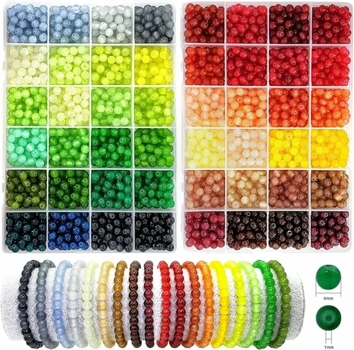 2600 cuentas de vidrio de 0.236 pulgadas para la fabricación de joyas, kit de fabricación de pulseras de cuentas de cristal de 48 colores, colores 2