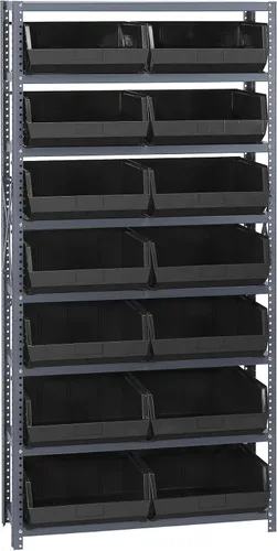Miniatura 446 de Quantum QSBU-245BK Heavy Duty Shelving Unit with (7) Shelves and (24) QUS245 Black Bins for Garage Warehouse Storage Distribution 400 lb Load