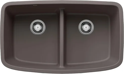 Miniatura 7 de BLANCO, Truffle 442197 VALEA SILGRANIT 50/50 - Fregadero de cocina con doble tazón y división baja, 32 x 19 pulgadas Trufa