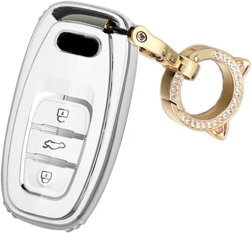 Miniatura 5 de ontto Funda para llavero compatible con Audi Q5 SQ5 Q3 Q7 Q8 A3 A4 A5 A6 A7 llavero remoto sin llave, carcasa brillante con borde plateado negro