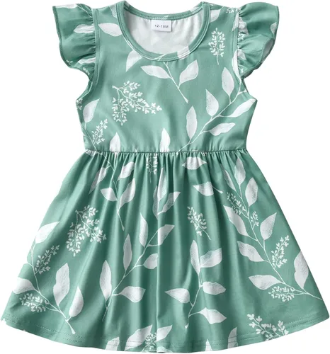 Toddler Baby Girls Casual Dresses Floral Ruffled Seaside Beach Dress Outfits