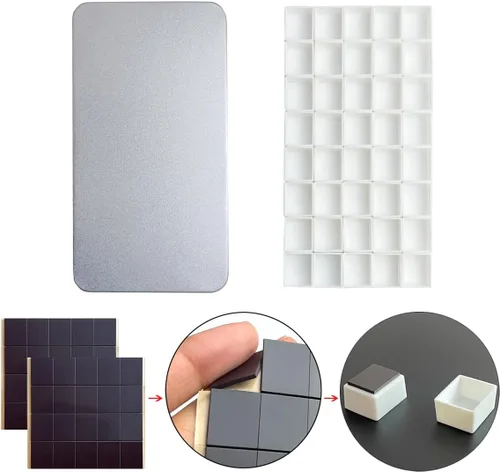 Miniatura 2 de Paleta de acuarela para pintura con 40 piezas de plástico blanco vacío para acuarela media cacerola con cuadrados magnéticos, paleta de pintura