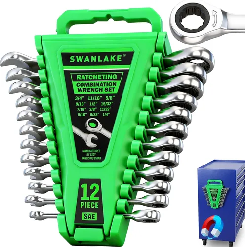 Miniatura 15 de SWANLAKE GARDEN TOOLS Juego de llaves SAE de 15 piezas, juego de llaves combinadas premium con muesca en V, SAE de 1/4" a 1", par máximo, 12 puntos
