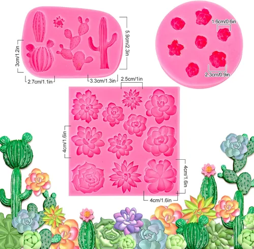 Miniatura 2 de Whaline Moldes de silicona 3D para fondant suculentas, cactus, hojas suculentas, moldes de resina, moldes de cultivo de plantas, cupcakes, galletas