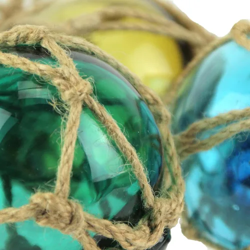 Miniatura 3 de Juego de 5 flotadores de pesca de cristal inspirados en la costa con detalles de cuerda, encantadores adornos náuticos de estilo antiguo