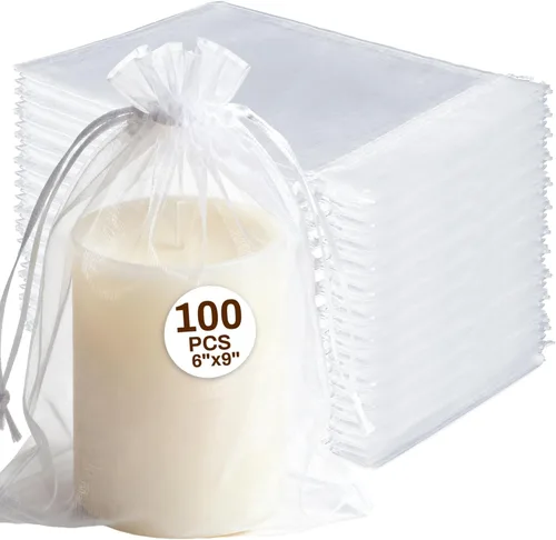 Miniatura 15 de Sukh 100 bolsas de organza de 5''x7'' - Bolsas de malla transparente blanca con cordón para joyas, jabón, frutas, dulces, pequeñas bolsas de regalo