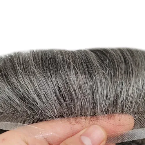 Miniatura 22 de Toupee para hombres nudos blanqueados hombres toupee hairpieces europeo virgen sistema de reemplazo de cabello humano suave encaje francés hombres
