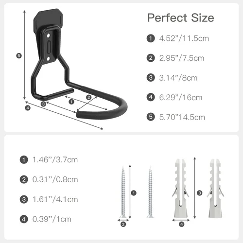 Miniatura 6 de Housolution Soporte de pared para bicicleta con gancho fijo, [2 unidades] Estante de almacenamiento de bicicletas resistente, soporte vertical