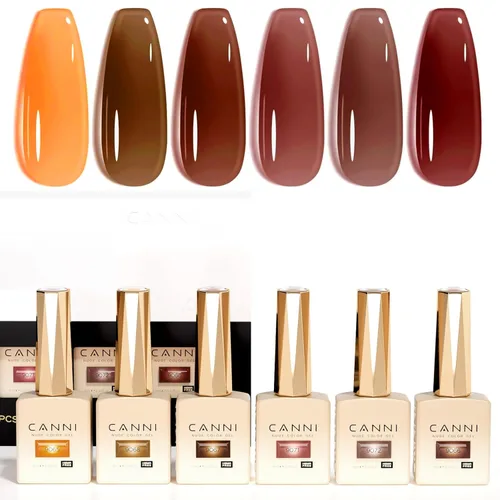 Miniatura 12 de CANNI Juego de esmaltes de uñas en gel sin hema de 9ml - Kit de manicura de gel para uñas rosa claro de 6 piezas, esmalte LED de remojo fácil