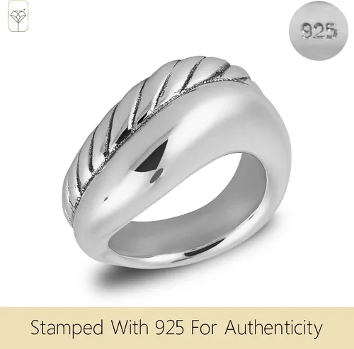 Miniatura 5 de MAX + STONE Anillo de cóctel grande de plata esterlina boho para mujer, anillos gruesos e hipoalergénicos de plata de ley 925 en varios estilos