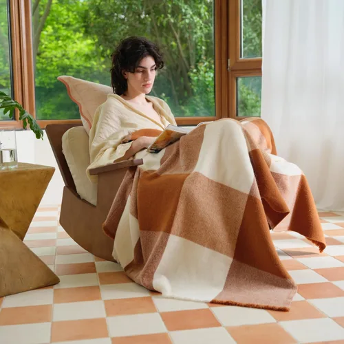 Miniatura 4 de Manta de Lana de Alpaca de Doble Costura - Manta Cálida y Suave para Sofá, Lujosa y Decorativa de Vellón, Cuadros de Otoño, Regalo para el Día