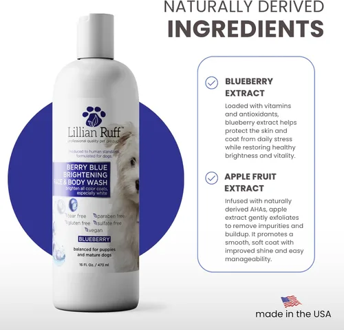 Miniatura 4 de Lillian Ruff PRO Formula Berry Blue Brightening Champú para mascotas – Champú blanqueador profesional ultrahidratante para perros, potenciador