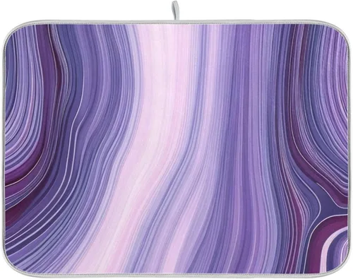 Hermosa alfombra de secado de platos con textura de mármol morado para encimera de cocina, 18 x 24 pulgadas, almohadilla de secado de microfibra