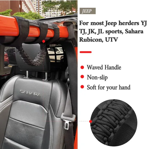 Miniatura 6 de 2x Asas de Agarre de Barra Enrollable para Jeep Wrangler YJ TJ JK JKU JL JLU Sports Sahara Freedom Rubicon Unlimited X Gladiator JT 1955-2022 Negro