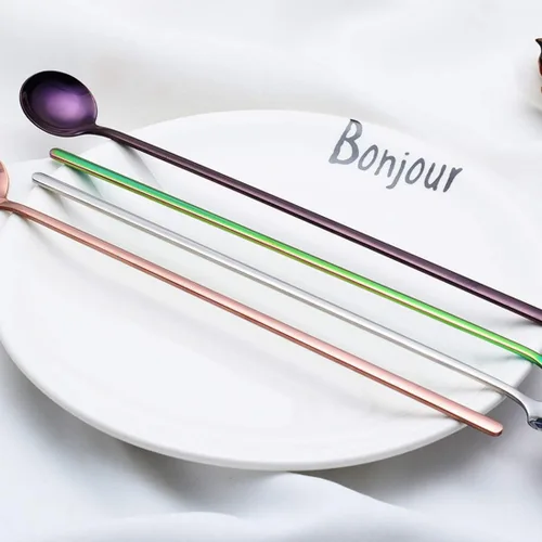 Miniatura 6 de Cucharas de mango largo Cuchara de acero inoxidable de 9.45 pulgadas 6PCS (plata)