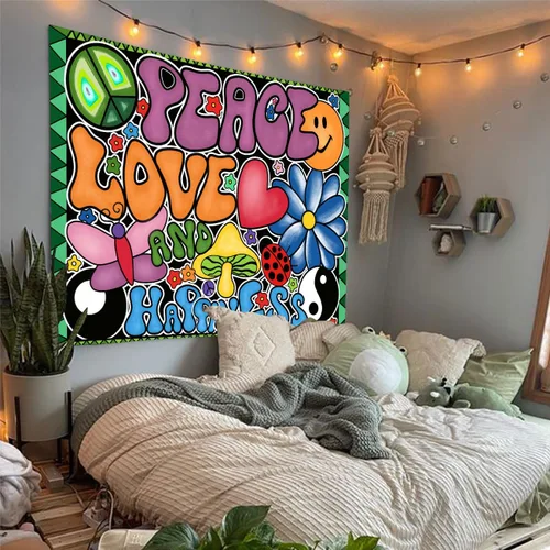 Miniatura 2 de F-FUN SOUL Tapiz de paz amor y felicidad, tapices geniales, 40 x 30 pulgadas, tapices temáticos de los años 70, tapiz estético hippie para colgar