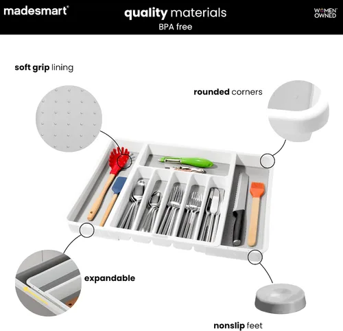 Miniatura 4 de madesmart Silverware - Bandeja expandible blanca, colección clásica, 8 compartimentos, iconos para ayudar a ordenar cubiertos, cubiertos