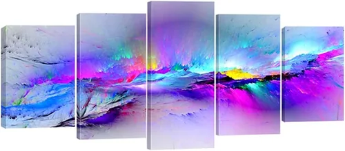 Miniatura 9 de Wieco Art Impresiones en lienzo Giclée de colores cambiantes, 5 paneles, ilustraciones modernas, paisajes a fotos impresas en lienzo abstracto, arte