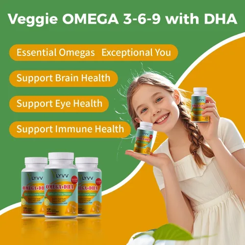 Miniatura 3 de Omega Plus DHA, para adultos y niños, sabor a limón -120 gomitas - Omega 3, 6, 9 y DHA - Promueve la salud del cerebro y el corazón - Veggie - 40