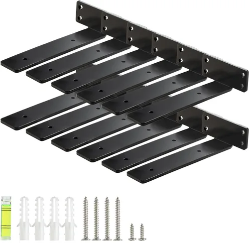 Miniatura 9 de HEART ART Soporte flotante para estante de 6 pulgadas, paquete de 2 soportes de estante resistentes, soportes en L para estantes, color negro, 6