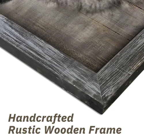 Miniatura 2 de Arte de Pared Enmarcado de Lobo: Pintura Moderna de Animales Salvajes de Madera Rústica Natural Imagen de Vida Silvestre Obra de Arte de Lobo Gris