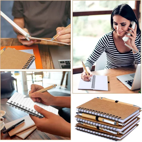 Miniatura 5 de Engrowtic Juego de 50 cuadernos con bolígrafo, regalos de agradecimiento a granel, cuadernos de bolsillo de papel kraft en espiral, diario forrado