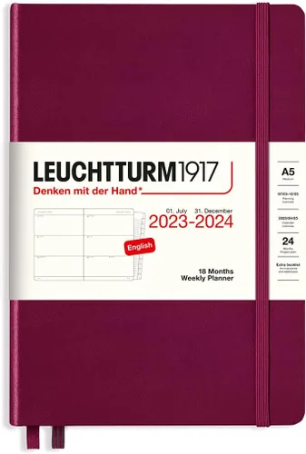 Miniatura 6 de LEUCHTTURM1917 - Agenda semanal de 18 meses de tapa dura mediana A5, julio de 2023 - diciembre de 2024, inglés, tapa dura, lila