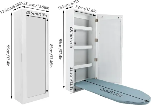 Miniatura 2 de Armario para tabla de planchar, colgador de pared plegable con espejo, estante organizador de almacenamiento de tabla de planchar, soporte de hierro