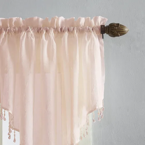 Miniatura 2 de No. 918 Erica - Juego de 3 cortinas de gasa triturada con cuentas transparentes con bolsillo para cortinero Whisper Rosa