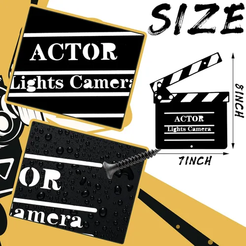 Miniatura 2 de Moxweyeni 5 piezas de decoración de cine de metal para el hogar, sala de cine y palomitas de maíz, cartel de pared, arte de cine, película de cine