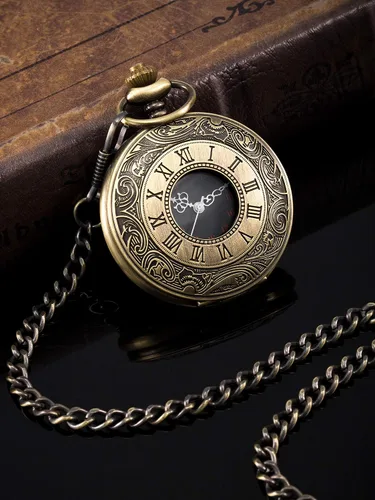 Miniatura 2 de Hicarer Reloj de bolsillo vintage de acero para hombre con cadena