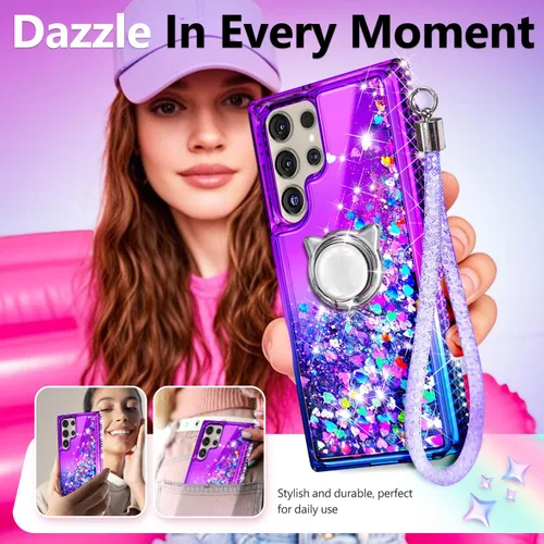 Miniatura 232 de NGB - Funda de teléfono diseñada para Samsung Galaxy S9+ Plus, morado/azul, con purpurina líquida para mujeres y niñas, con protector de pantalla