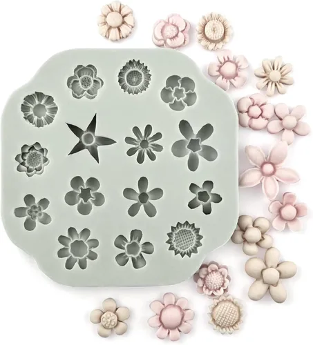 Moldes de arcilla polimérica de flores, 2 moldes de arcilla polimérica para la fabricación de joyas, moldes de silicona en miniatura de margaritas y