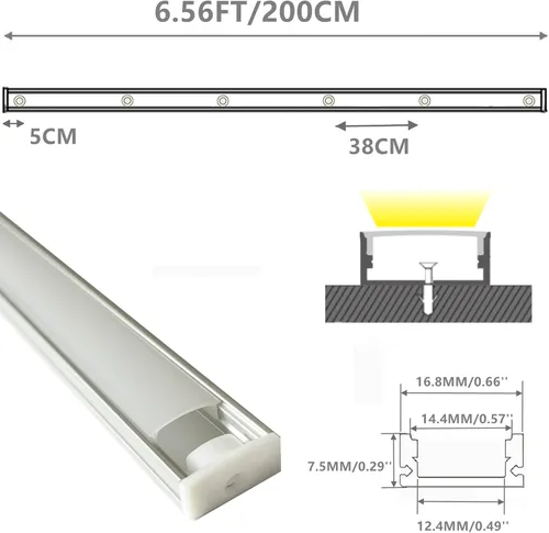 Miniatura 3 de THMOOTHER Difusor de canal LED en forma de U de 6.56 pies preperforado, paquete de 8 perfiles de aluminio con cubierta lechosa, montaje