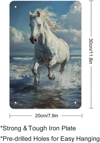 Miniatura 2 de Horse Galloping through Ocean Waves Metal Tin Sign Wall Decor Retro Sign for Home Living Room Bedroom Coffee Wall Decor Halloween Christmas Gifts