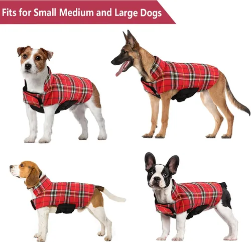 Miniatura 5 de Kuoser - Abrigo impermeable de invierno para perro, chaqueta reversible estilo británico, ropa para perro a cuadros, abrigo acogedor para perros