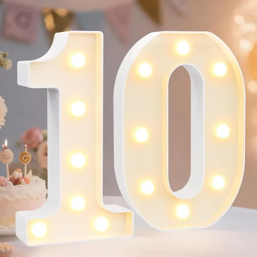 Miniatura 48 de Pooqla Letras y Números Decorativos con Luces LED, Letras y Números de Neón de Plástico Blanco para Decoración de Fiestas, Bodas, Funciona