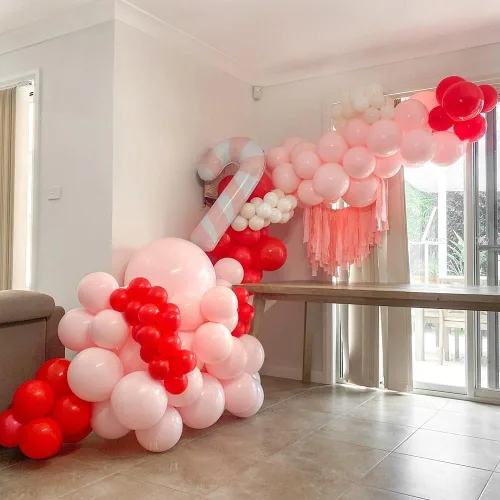 Miniatura 4 de Kit de arco de guirnalda de globos de Navidad de 140 unidades, globos de bastón de caramelo rojo y rosa, globo de aluminio de piruleta dulce