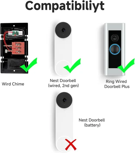 Miniatura 2 de Satisure Timbre inalámbrico para timbre de puerta Google Nest (con cable, 2ª Gen y 3ª Gen) Extensor de timbre con receptor se conecta a 58 timbres