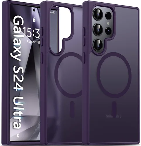 Miniatura 28 de Oterkin Funda magnética para Samsung Galaxy S24 Ultra mate, funda para teléfono S24 Ultra compatible con MagSafe, esmerilada, translúcida, a prueba