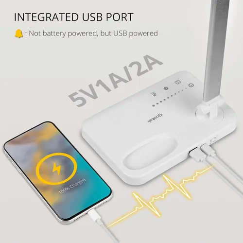 Miniatura 4 de Qooltek Lámpara de escritorio LED para oficina en casa, lámpara de mesa con control táctil con 5 modos de color y brillo ajustable, brazo oscilante